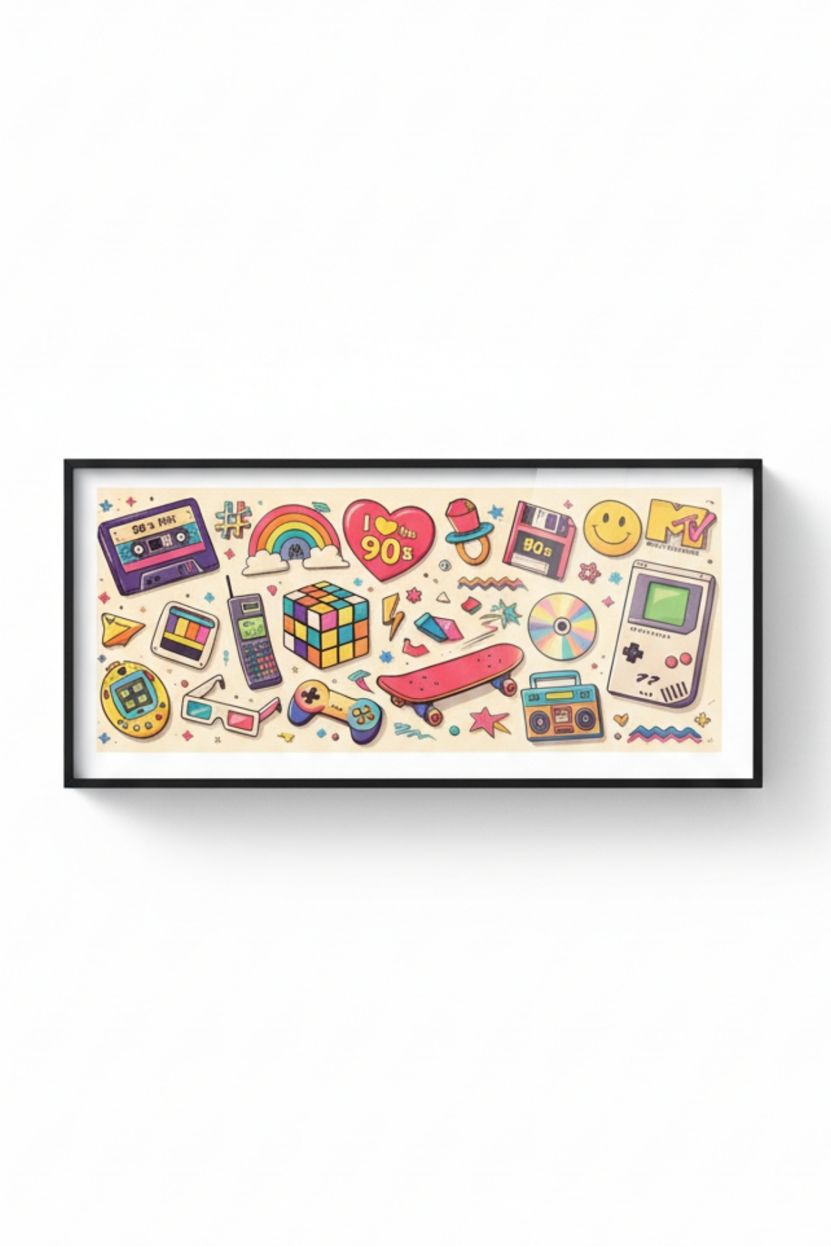 90’lar Nostalji Retro Tablo 60x25 cm Çerçeveli | Vintage Pop Art Duvar Tablosu | Genç Odası