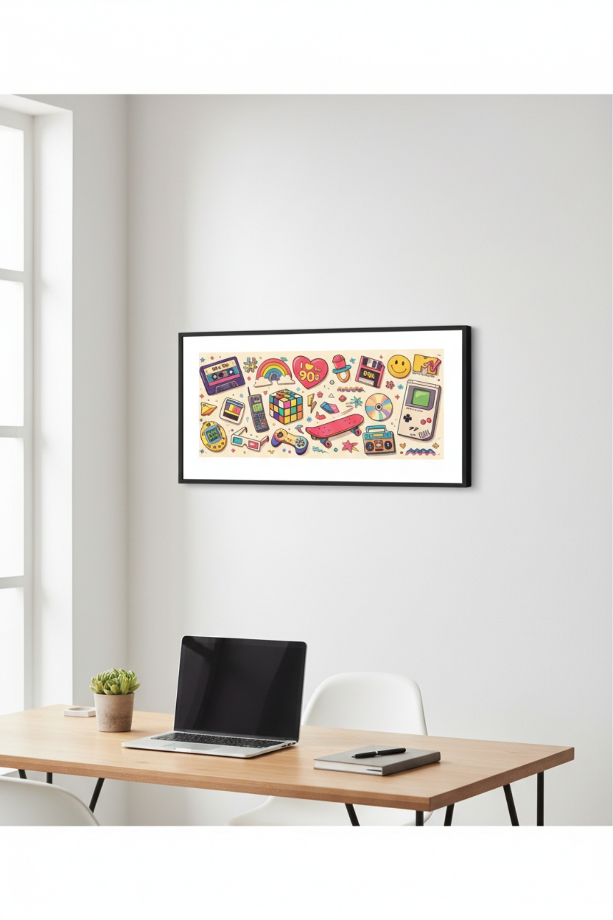 90’lar Nostalji Retro Tablo 60x25 cm Çerçeveli | Vintage Pop Art Duvar Tablosu | Genç Odası