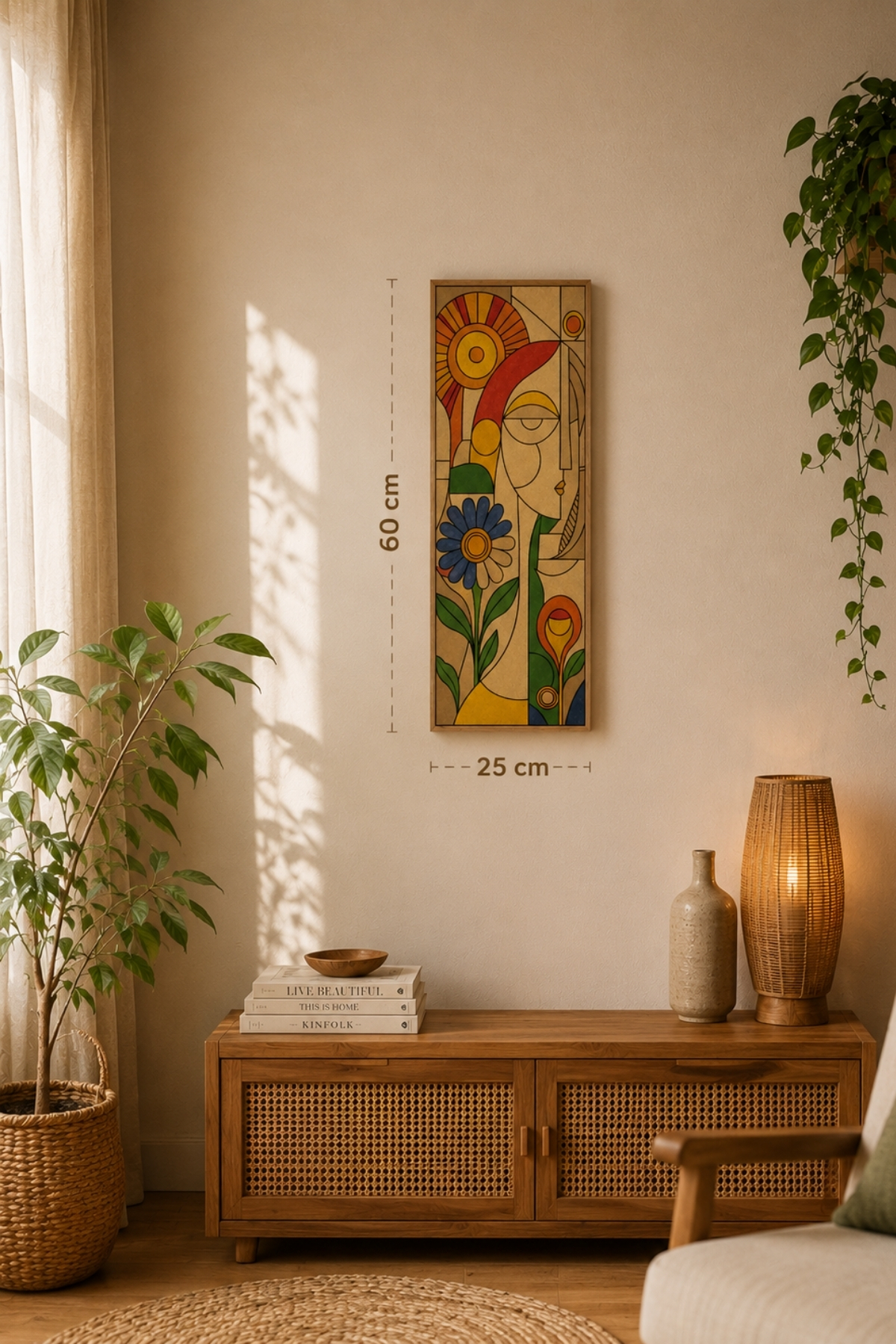 Ahşap Boyama Seti 25x60 cm 6 Renk Akrilik Boya ve 2 Fırça Dahil Dekoratif Tablo