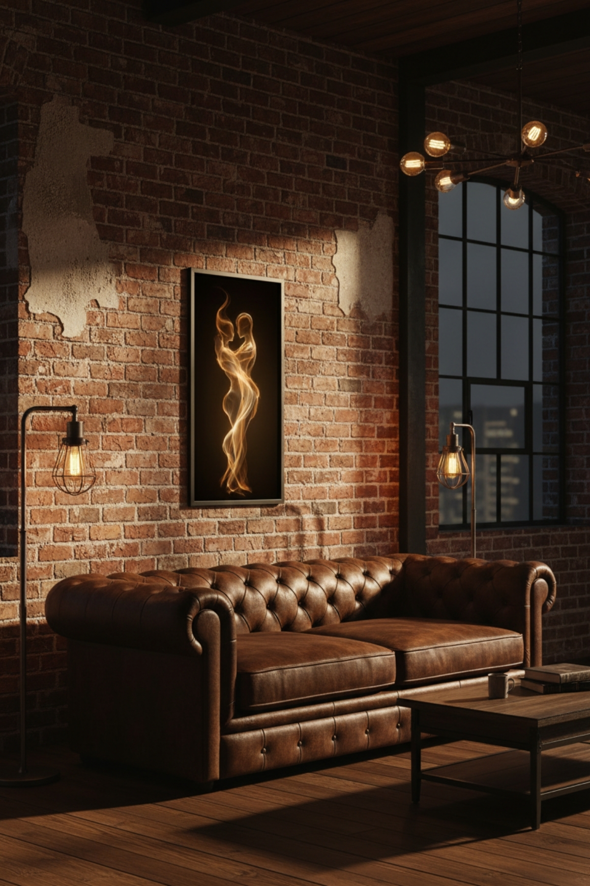 Altın Işık Soyut Aşk Tablosu – Modern Siyah Çerçeveli Dekoratif Duvar Tablosu | Salon, Yatak Odası ve Ofis Dekoru