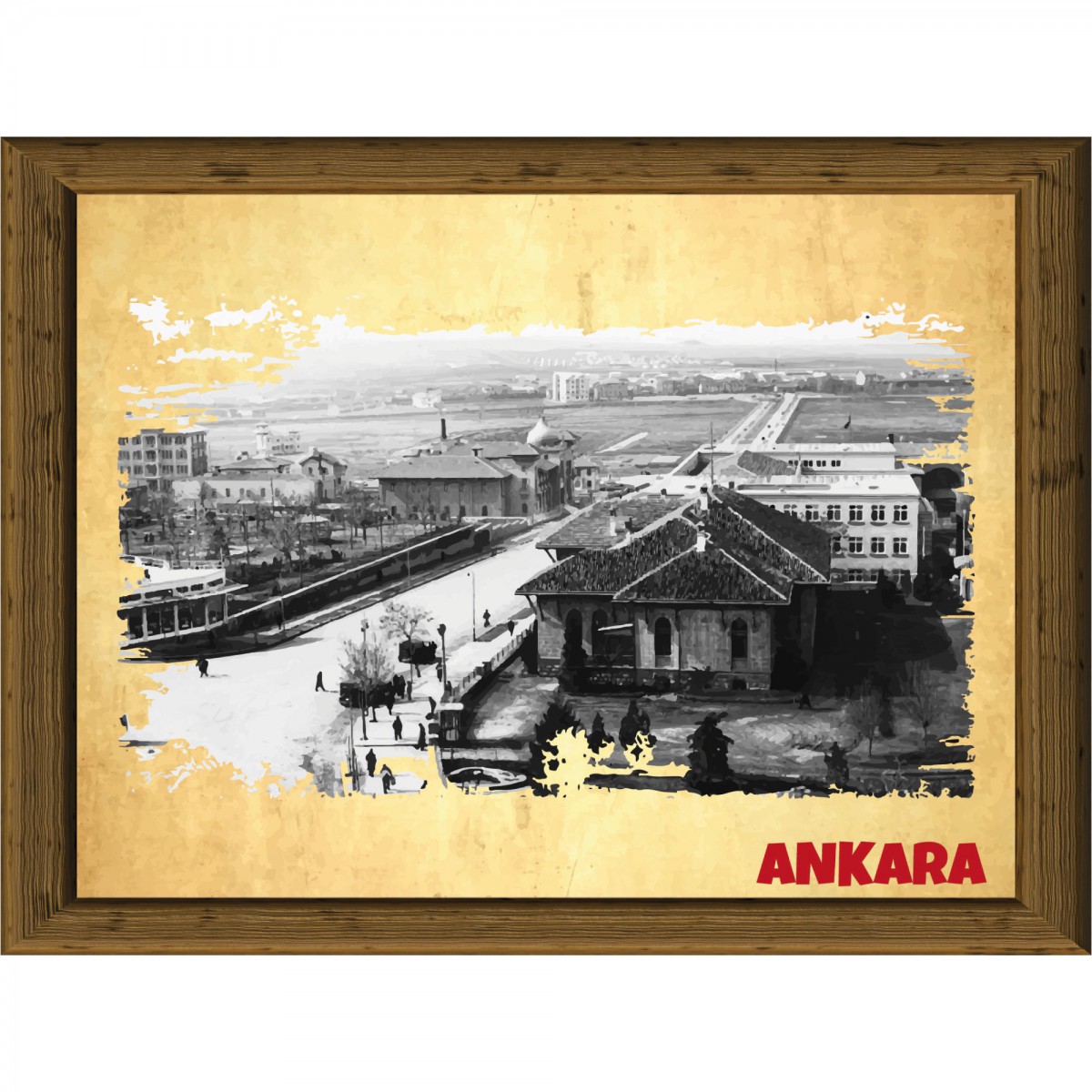 Eski Ankara 13,5x18 cm Çerçeve Görünümlü 5'li Ahşap Tablo Seti, Siyah Beyaz Tablo Eski Ankara 13,5x18 cm Çerçeve Görünümlü 5'li Ahşap Tablo Seti, Siyah Beyaz Tablo