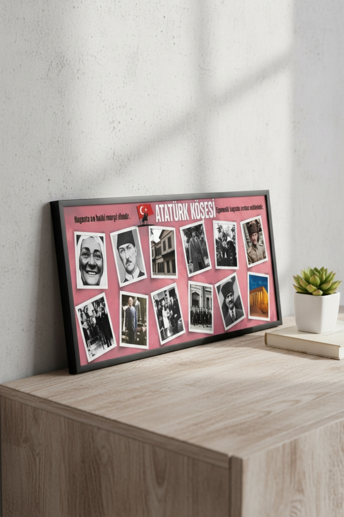 Atatürk Köşesi Tablo 60x25 cm Çerçeveli Okul Sınıf Atatürk Posteri Seti