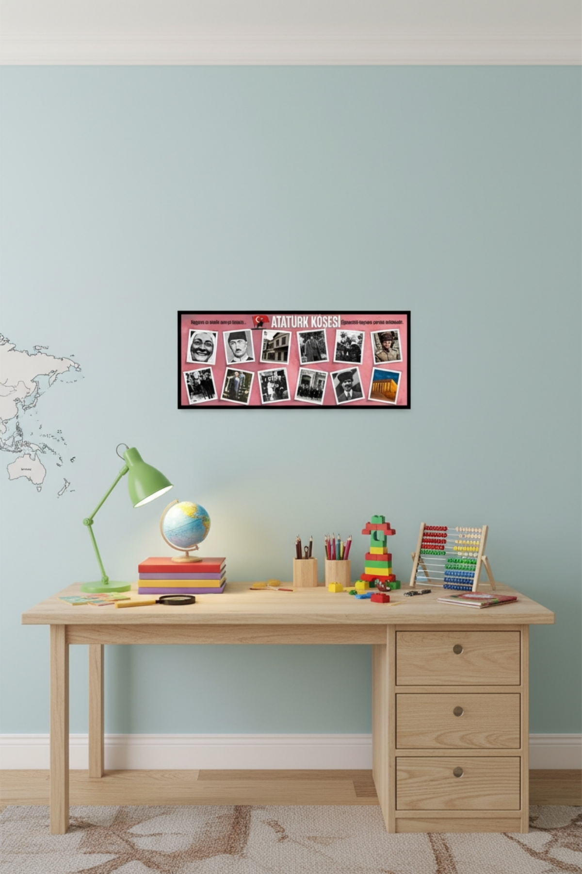 Atatürk Köşesi Tablo 60x25 cm Çerçeveli Okul Sınıf Atatürk Posteri Seti