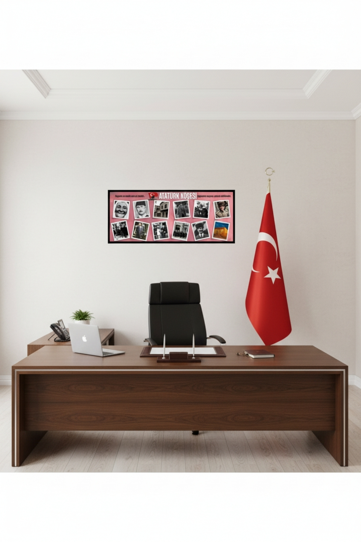 Atatürk Köşesi Tablo 60x25 cm Çerçeveli Okul Sınıf Atatürk Posteri Seti