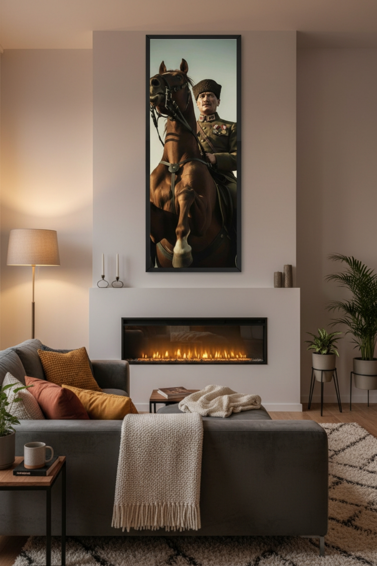 Atatürk Tablosu | 25x60 cm Dikey Çerçeve Görünümlü | Ofis & Ev Dekorasyonu | Anma Köşesi