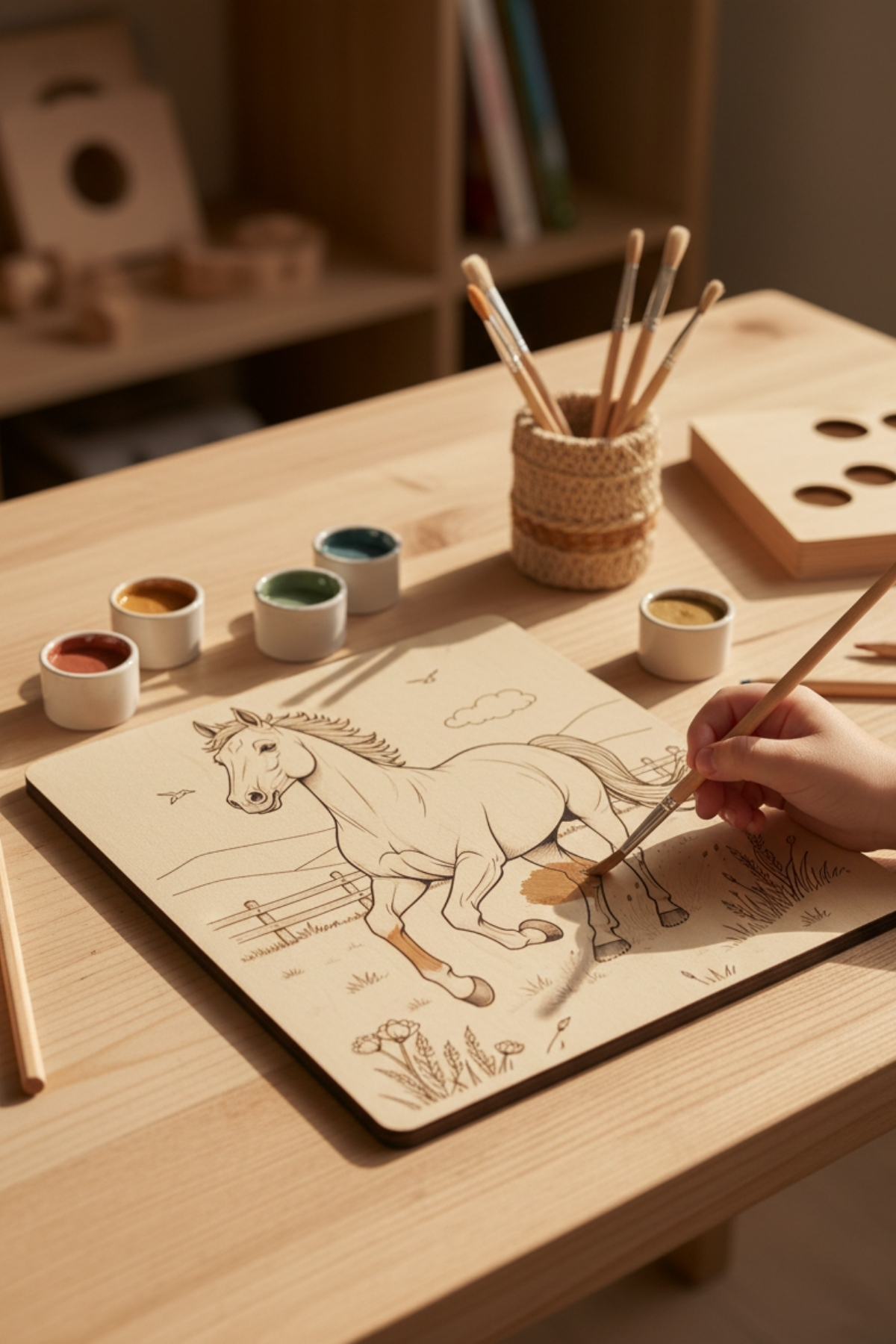 Çocuklar İçin Ahşap Boyama Seti – 16 Parça MDF Boyama Kitabı, 6 Renk Akrilik Boya ve 2 Fırça Çocuklar İçin Ahşap Boyama Seti – 16 Parça MDF Boyama Kitabı, 6 Renk Akrilik Boya ve 2 Fırça