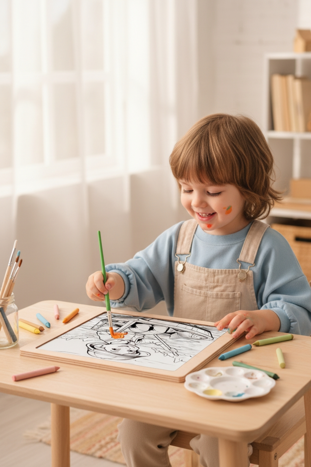 Çocuklar İçin Ahşap Boyama Seti – 16 Parça MDF Boyama Kitabı, 6 Renk Akrilik Boya ve 2 Fırça Çocuklar İçin Ahşap Boyama Seti – 16 Parça MDF Boyama Kitabı, 6 Renk Akrilik Boya ve 2 Fırça