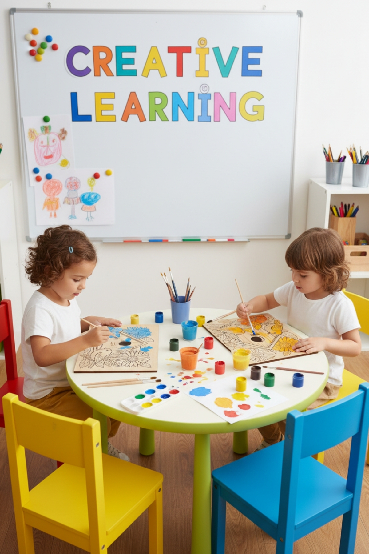 Çocuklar İçin Ahşap Boyama Seti – 16 Parça MDF Boyama Kitabı, 6 Renk Akrilik Boya ve 2 Fırça Çocuklar İçin Ahşap Boyama Seti – 16 Parça MDF Boyama Kitabı, 6 Renk Akrilik Boya ve 2 Fırça