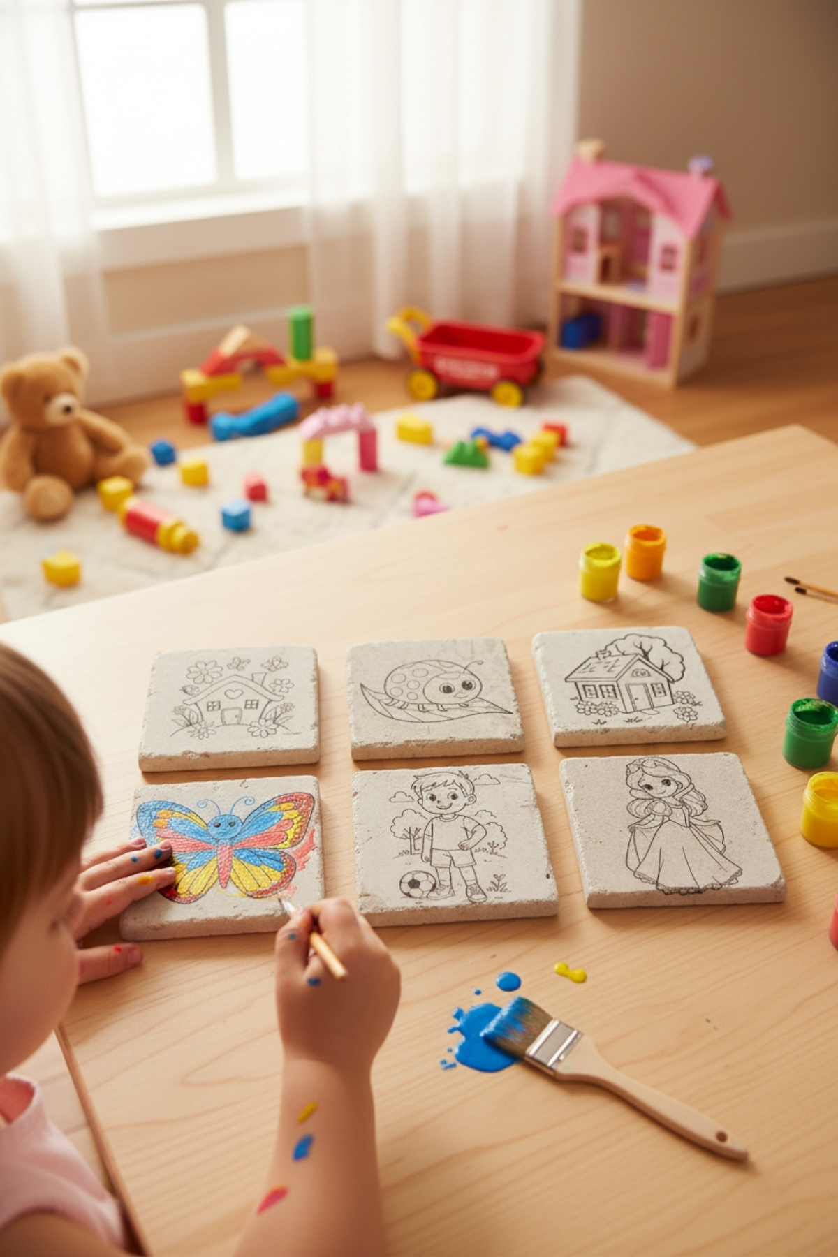 Çocuklar için 6'lı Doğal Taş Boyama Seti 10x10 cm Beyaz Mermer Parçalar Çocuklar için 6'lı Doğal Taş Boyama Seti 10x10 cm Beyaz Mermer Parçalar