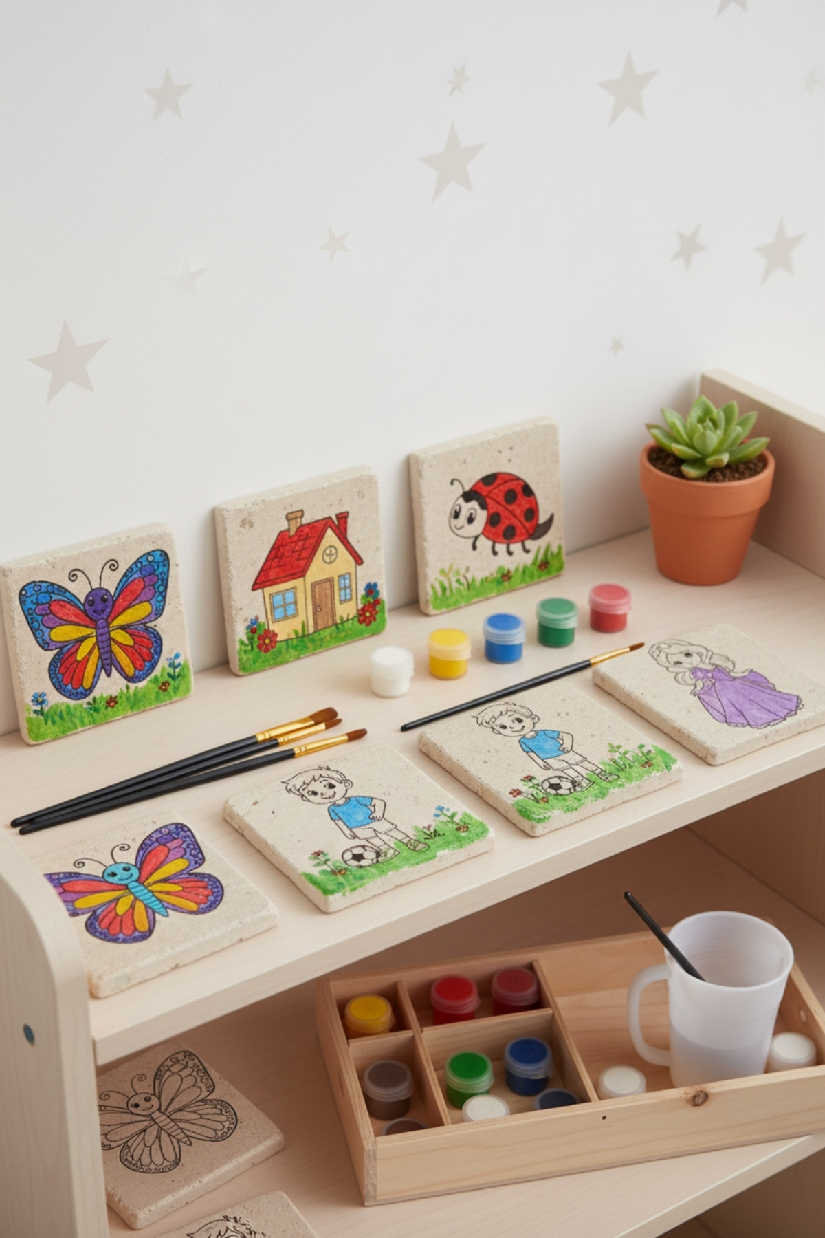 Çocuklar için 6'lı Doğal Taş Boyama Seti 10x10 cm Beyaz Mermer Parçalar Çocuklar için 6'lı Doğal Taş Boyama Seti 10x10 cm Beyaz Mermer Parçalar