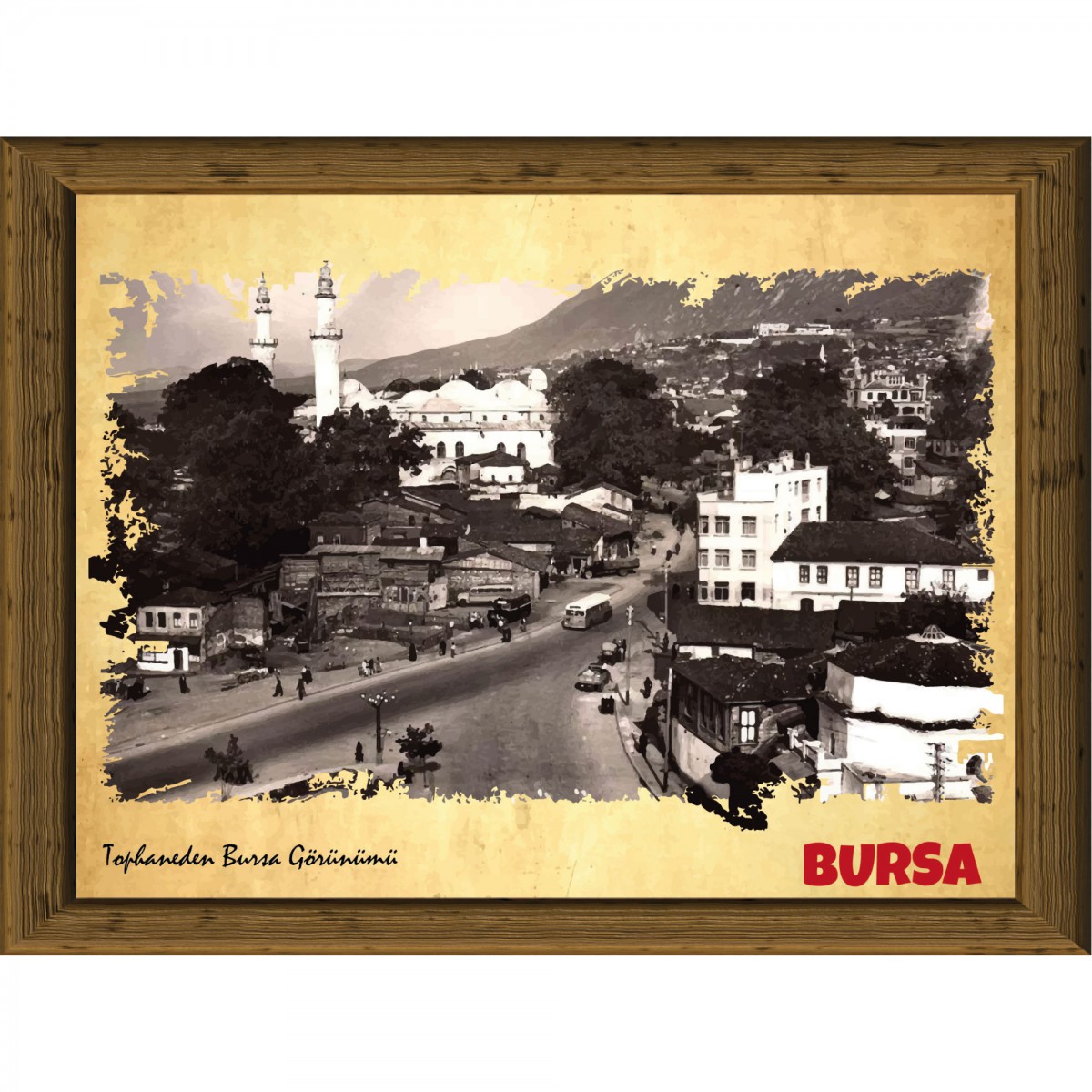 Eski Bursa 13,5x18 cm Çerçeve Görünümlü 5'li Ahşap Tablo Seti, Siyah Beyaz Tablo Eski Bursa 13,5x18 cm Çerçeve Görünümlü 5'li Ahşap Tablo Seti, Siyah Beyaz Tablo