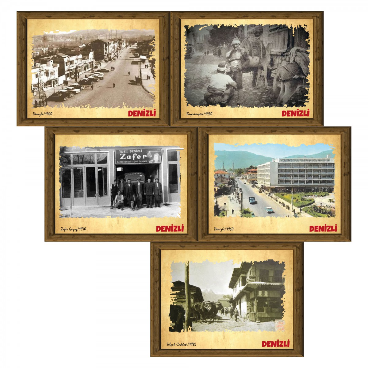 Eski Denizli 13,5x18 cm Çerçeve Görünümlü 5'li Ahşap Tablo Seti, Siyah Beyaz Tablo Eski Denizli 13,5x18 cm Çerçeve Görünümlü 5'li Ahşap Tablo Seti, Siyah Beyaz Tablo