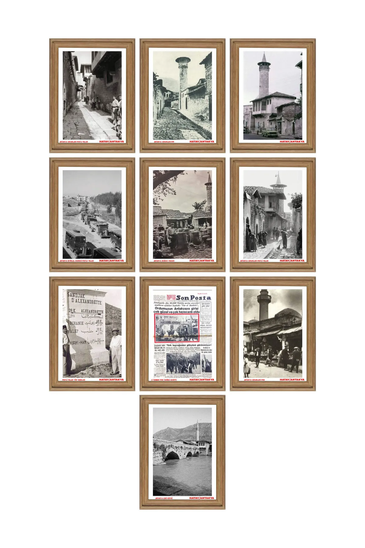 Eski Fotoğraflarla Hatay Antakya Çerçeve Görünümlü 10 lu Ahşap Tablo Seti, Siyah Beyaz Tablo Eski Fotoğraflarla Hatay Antakya Çerçeve Görünümlü 10 lu Ahşap Tablo Seti, Siyah Beyaz Tablo