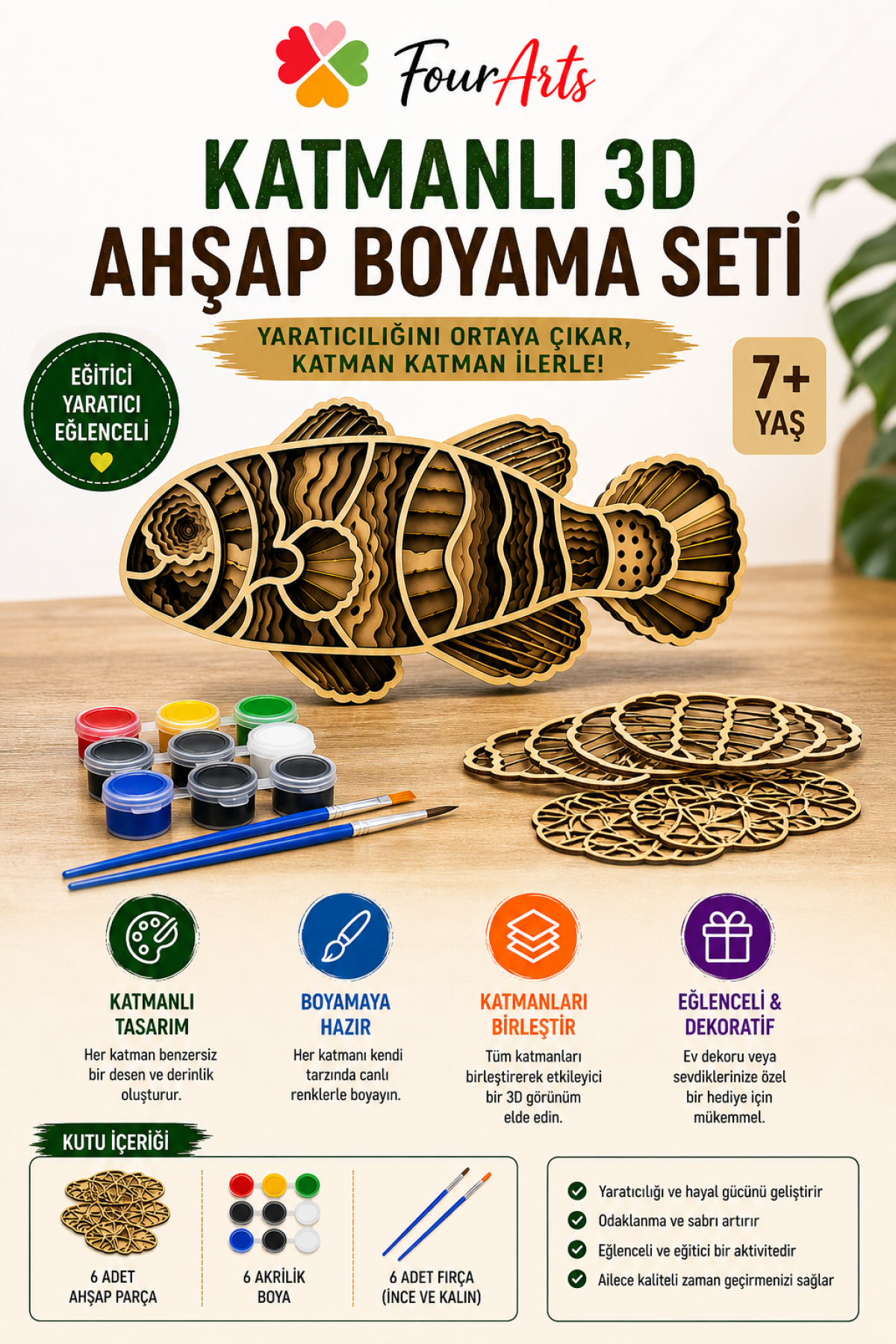 FourArts 3D Ahşap Boyama Seti – Katmanlı Balık Figürlü DIY Hobi Kiti | Çocuk & Yetişkin Eğitici Aktivite FourArts 3D Ahşap Boyama Seti – Katmanlı Balık Figürlü DIY Hobi Kiti | Çocuk & Yetişkin Eğitici Aktivite