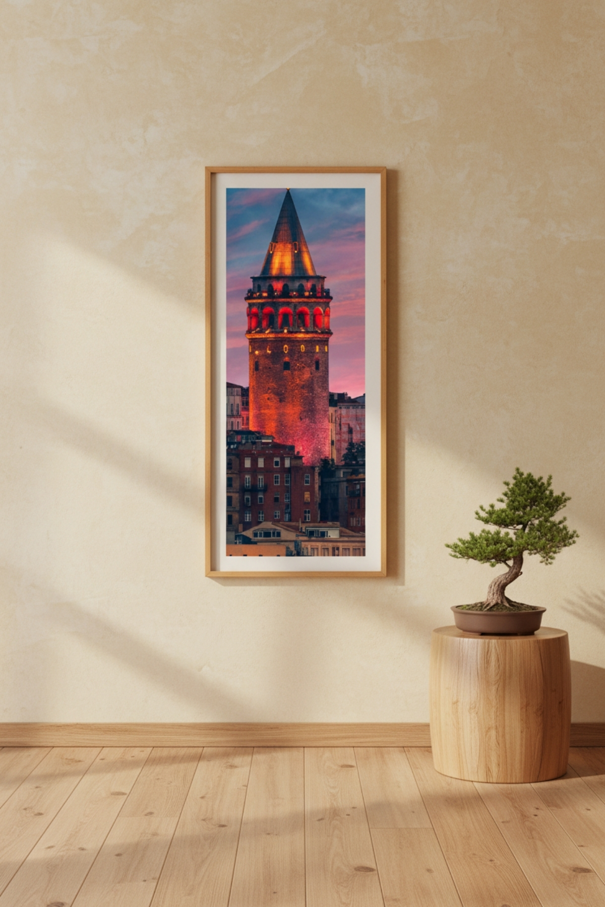 Galata Kulesi Temalı Çerçeveli Ahşap MDF Tablo 25x60 cm - İstanbul Duvar Dekoru