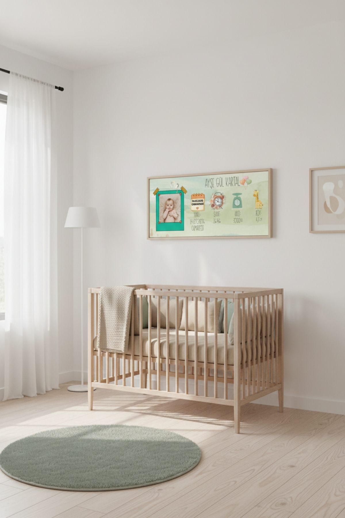 Kişiye Özel Bebek Doğum Tablosu 60x25 cm Çerçeveli | İsimli Bebek Odası Duvar Dekoru