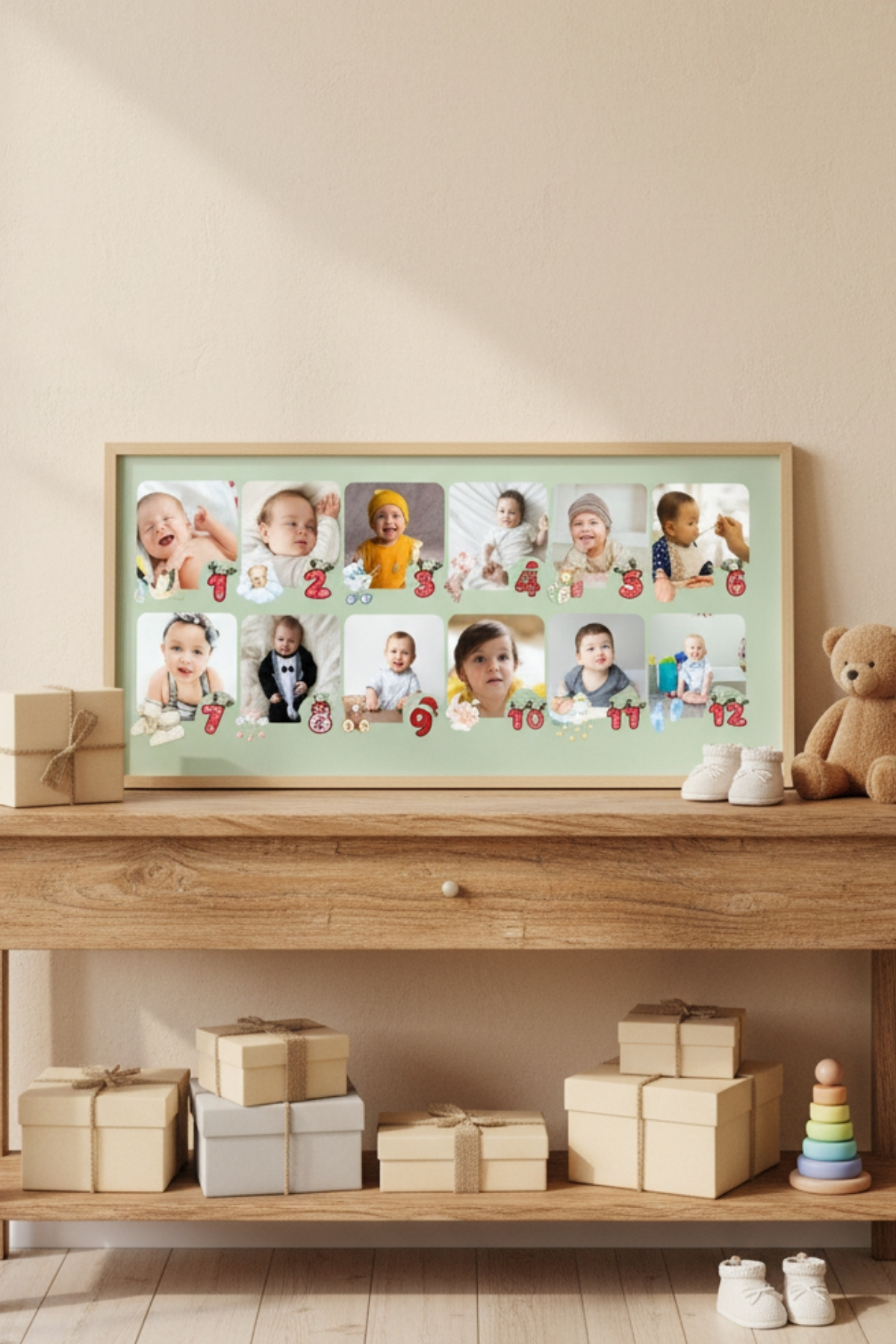 Kişiye Özel Bebek İlk 12 Ay Tablosu | Bebek Anı Panosu, Çocuk Odası Duvar Dekoru