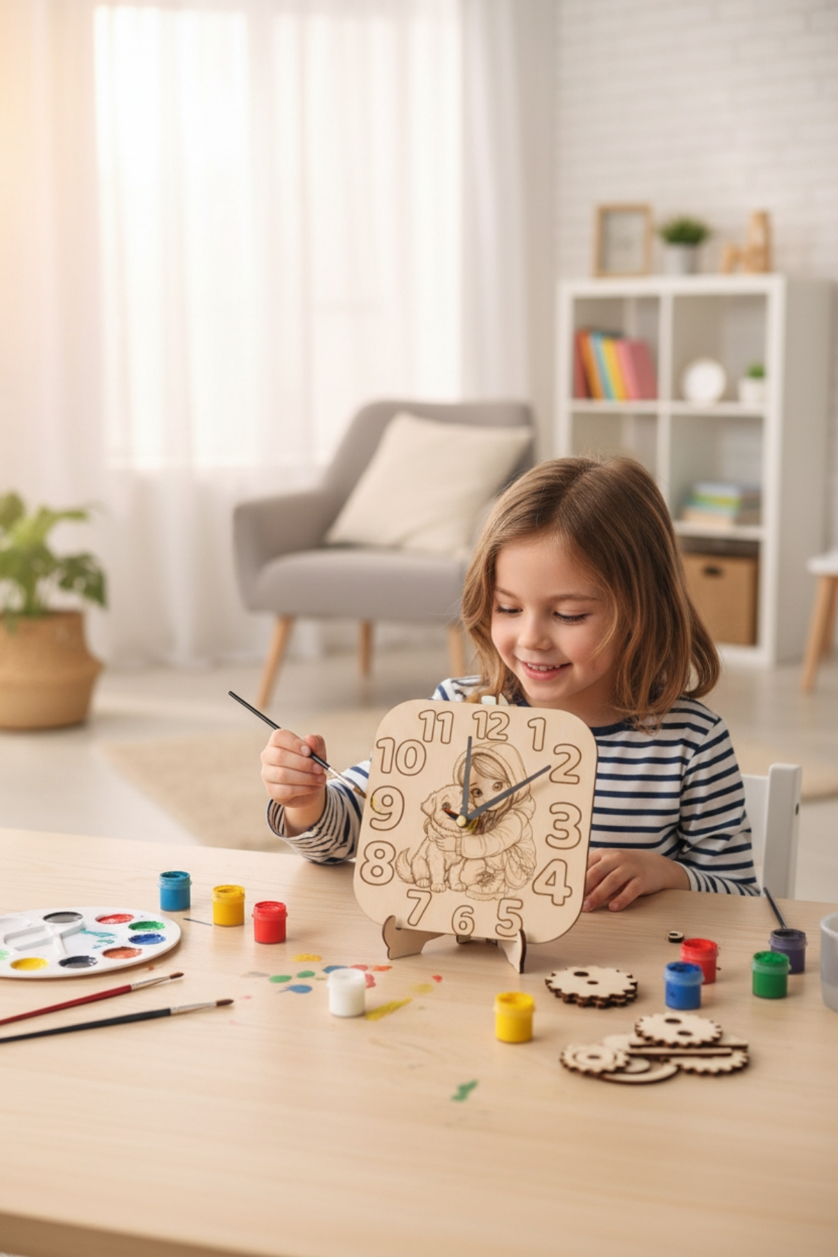 Kız Çocuk Duvar Saati Boyama Seti – Kendin Yap Eğitici Hobi Seti - Eğitici Oyuncak