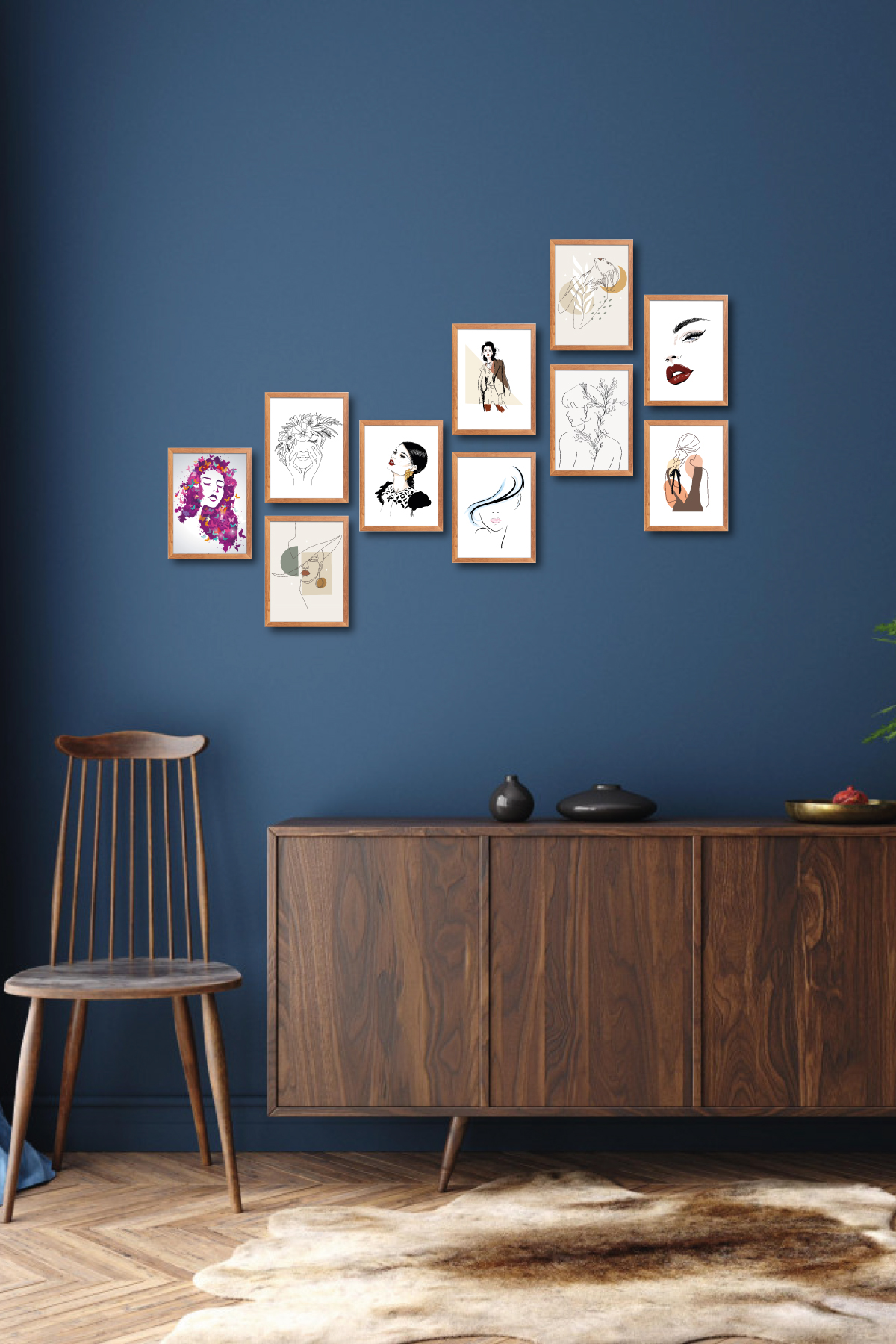 Minimalist Women Design 13,5x18 Cm 10'lu Ahşap Tablo Seti