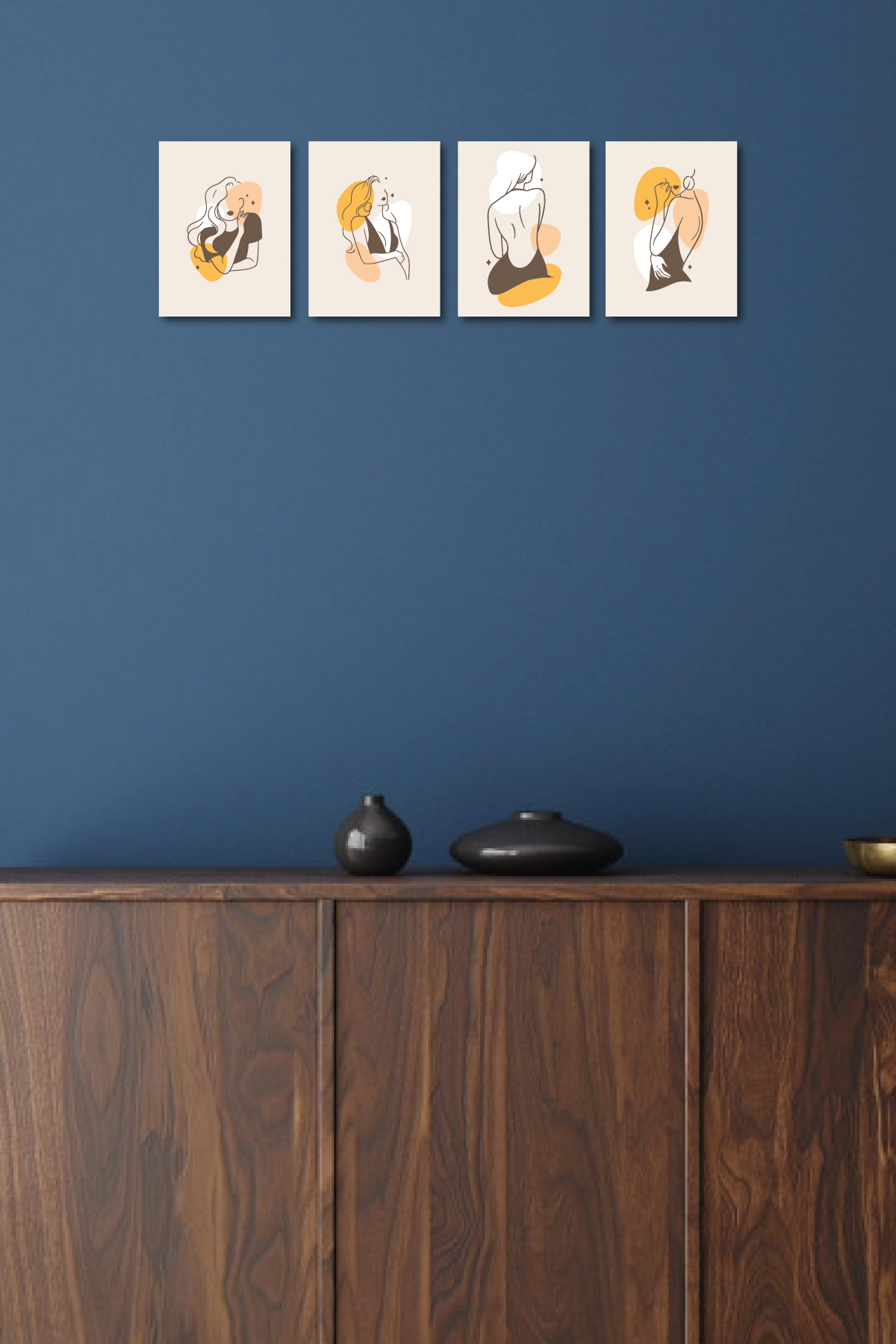 Minimalist Women Design 13,5x18 Cm 4'lü Ahşap Tablo Seti Minimalist Women Design 13,5x18 Cm 4'lü Ahşap Tablo Seti