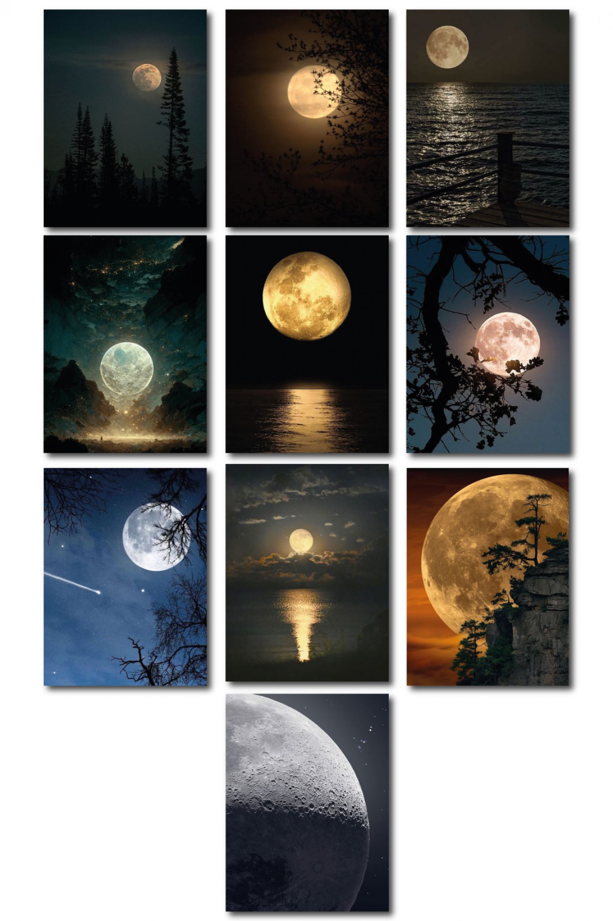 Moon Light 13,5 x 18 Cm 10'lu Ahşap Tablo Seti