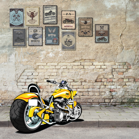 Motosiklet Tasarımlı 13,5x18 cm Retro 10'lu Ahşap Tablo Seti, Vintage Tablo Motosiklet Tasarımlı 13,5x18 cm Retro 10'lu Ahşap Tablo Seti, Vintage Tablo