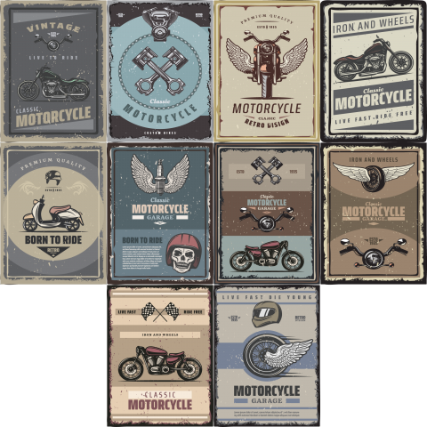 Motosiklet Tasarımlı 13,5x18 cm Retro 10'lu Ahşap Tablo Seti, Vintage Tablo Motosiklet Tasarımlı 13,5x18 cm Retro 10'lu Ahşap Tablo Seti, Vintage Tablo
