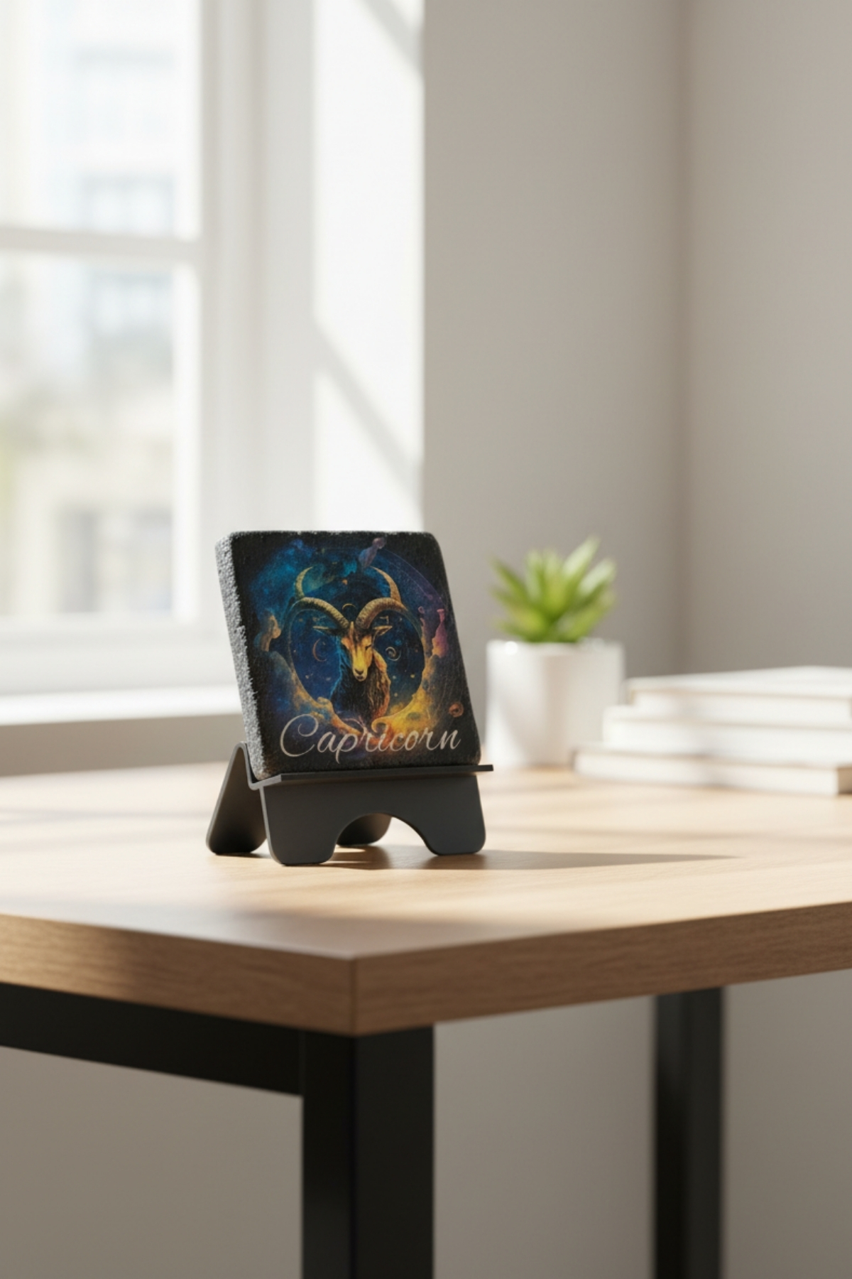 Oğlak Burcu Sanatsal Mermer Tablo 10x10 cm Masaüstü Dekoratif Aksesuar
