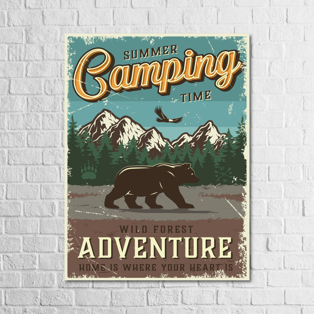 Summer Camping Time 13,5x18 Ahşap Retro Tablo