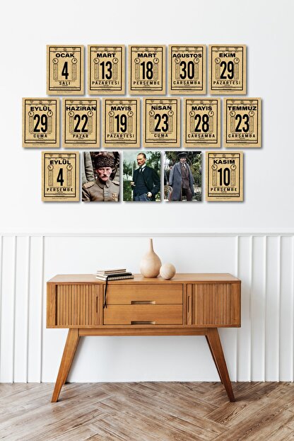 Takvim Yaprakları Ile Atatürkün Hayatı 16 Lı Ahşap Tablo Seti, Atatürk Köşesi Takvim Yaprakları Ile Atatürkün Hayatı 16 Lı Ahşap Tablo Seti, Atatürk Köşesi