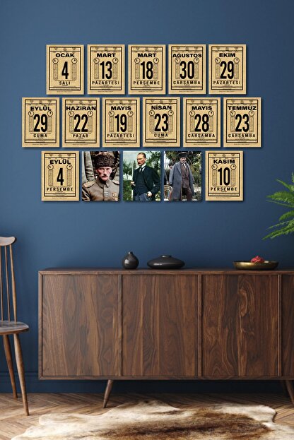 Takvim Yaprakları Ile Atatürkün Hayatı 16 Lı Ahşap Tablo Seti, Atatürk Köşesi Takvim Yaprakları Ile Atatürkün Hayatı 16 Lı Ahşap Tablo Seti, Atatürk Köşesi
