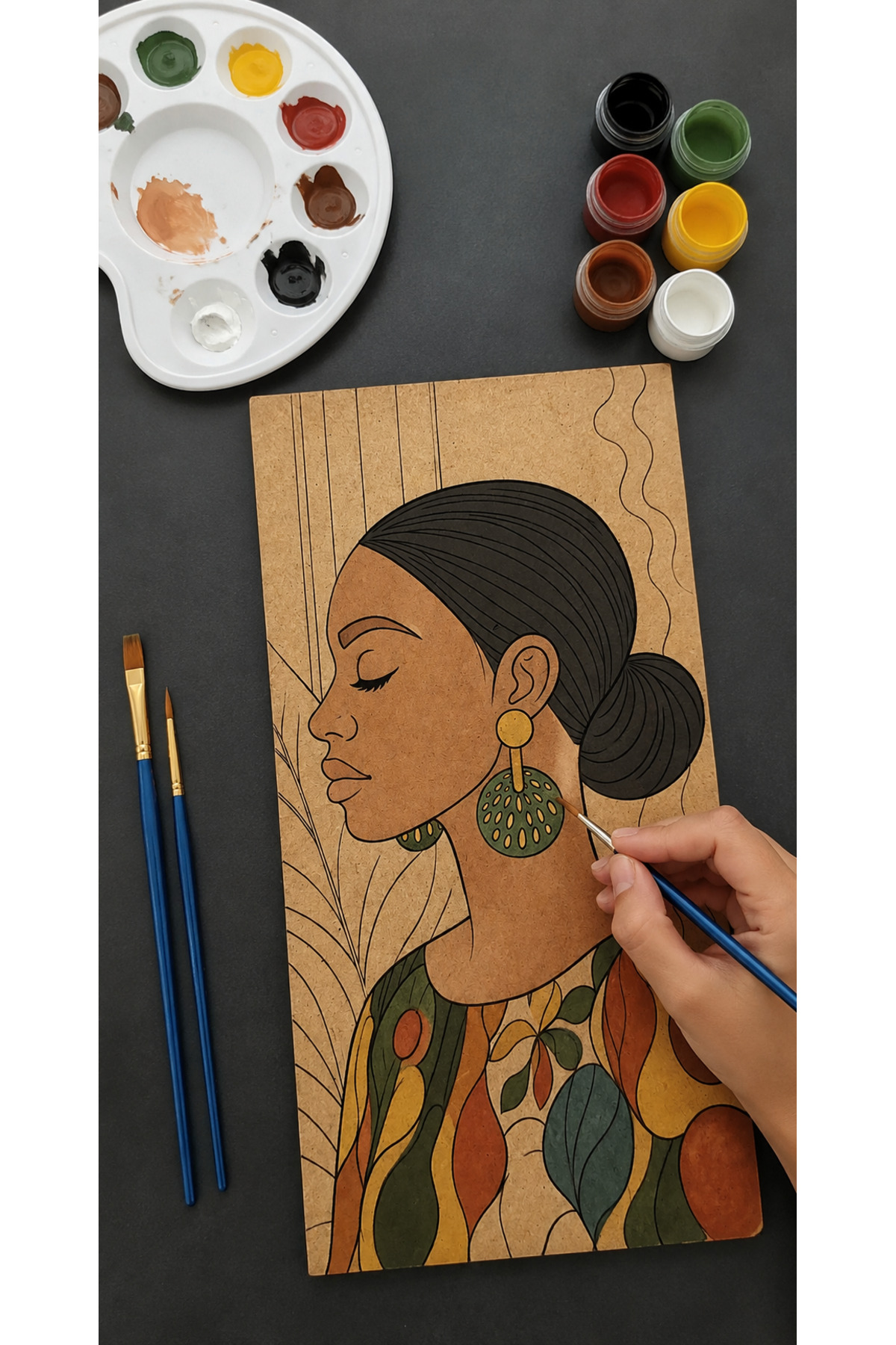 Yetişkinler İçin Ahşap Boyama Seti 14x27 cm – Çerçeveli MDF Boyama Tablosu, Akrilik Boya, Fırça ve Palet Hobi Seti