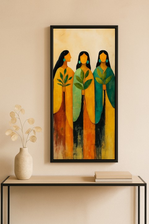 25 x 60 cm Siyah Ahşap Çerçeve Soyut Kadın Figürlü Duvar Tablosu