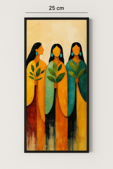 25 x 60 cm Siyah Ahşap Çerçeve Soyut Kadın Figürlü Duvar Tablosu