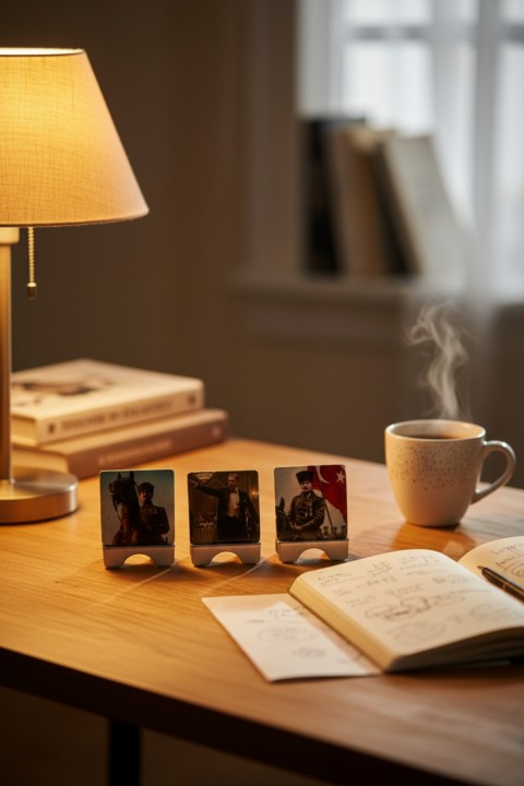 3’lü Atatürk Mermer Tablo Seti 10x10 cm – Masaüstü Standlı Dekor, Hediyelik Ürün