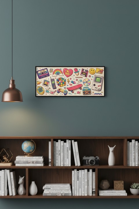 90’lar Nostalji Retro Tablo 60x25 cm Çerçeveli | Vintage Pop Art Duvar Tablosu | Genç Odası
