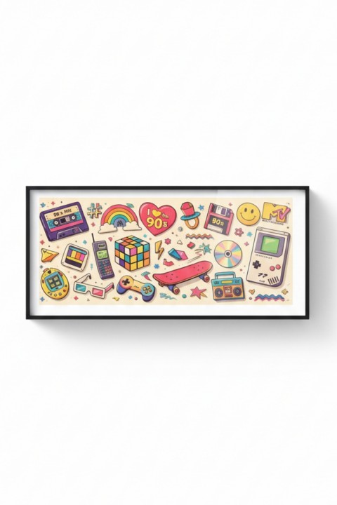 90’lar Nostalji Retro Tablo 60x25 cm Çerçeveli | Vintage Pop Art Duvar Tablosu | Genç Odası