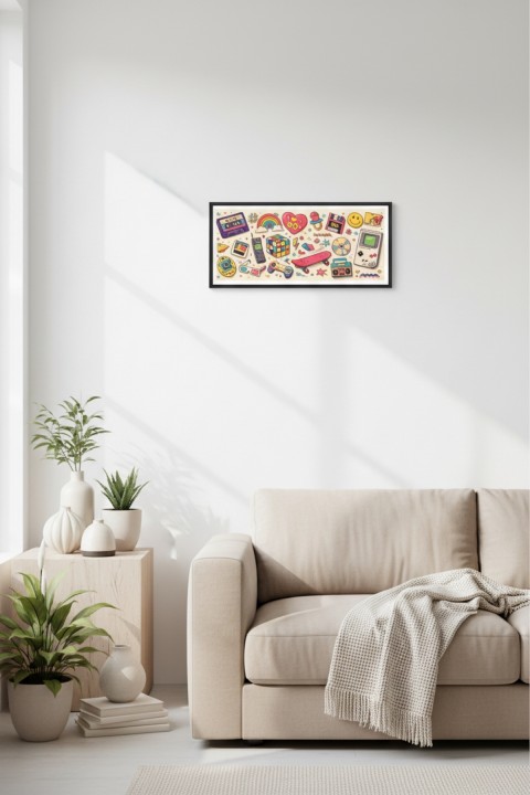 90’lar Nostalji Retro Tablo 60x25 cm Çerçeveli | Vintage Pop Art Duvar Tablosu | Genç Odası