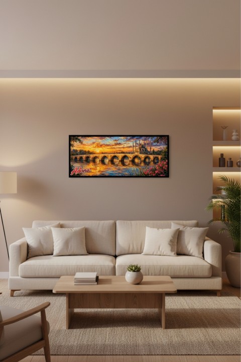 Adana Taş Köprü Tablo Gün Batımı Manzaralı Şehir Temalı Dekoratif Duvar Tablosu