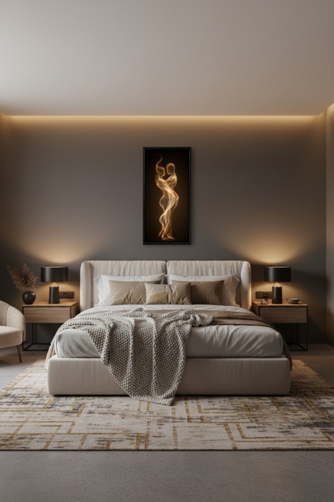 Altın Işık Soyut Aşk Tablosu – Modern Siyah Çerçeveli Dekoratif Duvar Tablosu | Salon, Yatak Odası ve Ofis Dekoru