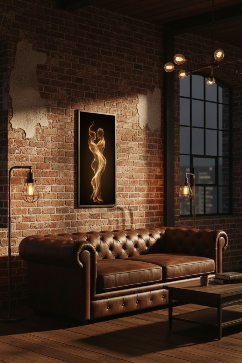 Altın Işık Soyut Aşk Tablosu – Modern Siyah Çerçeveli Dekoratif Duvar Tablosu | Salon, Yatak Odası ve Ofis Dekoru