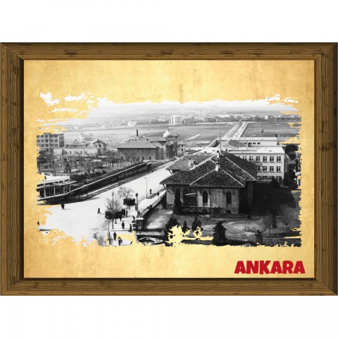 Eski Ankara 13,5x18 cm Çerçeve Görünümlü 5'li Ahşap Tablo Seti, Siyah Beyaz Tablo