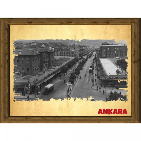 Eski Ankara 13,5x18 cm Çerçeve Görünümlü 5'li Ahşap Tablo Seti, Siyah Beyaz Tablo