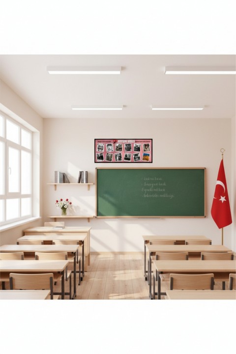 Atatürk Köşesi Tablo 60x25 cm Çerçeveli Okul Sınıf Atatürk Posteri Seti