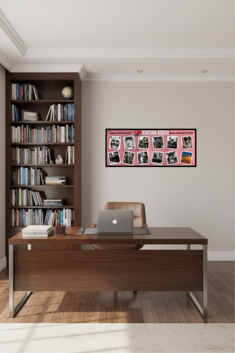 Atatürk Köşesi Tablo 60x25 cm Çerçeveli Okul Sınıf Atatürk Posteri Seti