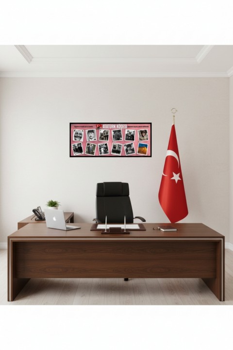 Atatürk Köşesi Tablo 60x25 cm Çerçeveli Okul Sınıf Atatürk Posteri Seti