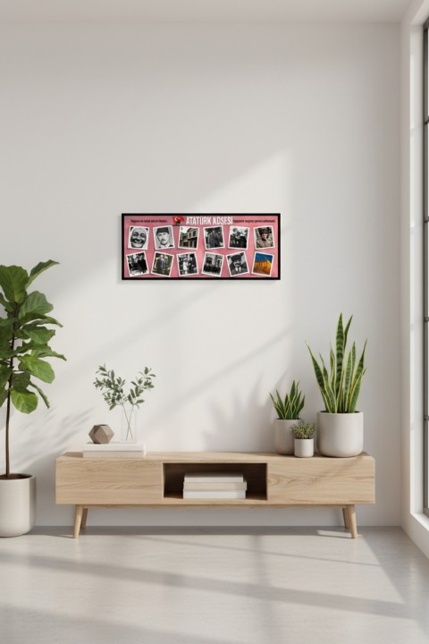 Atatürk Köşesi Tablo 60x25 cm Çerçeveli Okul Sınıf Atatürk Posteri Seti