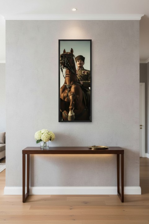 Atatürk Tablosu | 25x60 cm Dikey Çerçeve Görünümlü | Ofis & Ev Dekorasyonu | Anma Köşesi