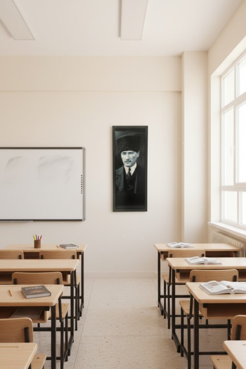 Atatürk Tablosu - 25x60 cm Dikey UV Baskılı MDF Atatürk Poster Tablo