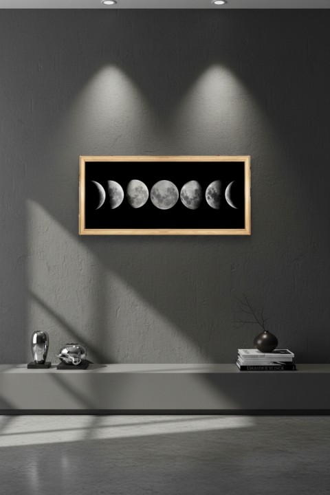 Ayın Evreleri Tablosu 60x25 cm Çerçeveli Duvar Tablosu – Moon Phases Dekoratif Tablo